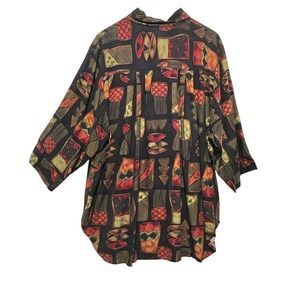 Vintage CST Studio Button Shirt 2X Rayon Patchwork Elephant Print Boho Artsy 90s